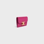CARD HOLDER WITH FLAP TRIOMPHE IN SHINY CALFSKIN FUCHSIA - Image 2